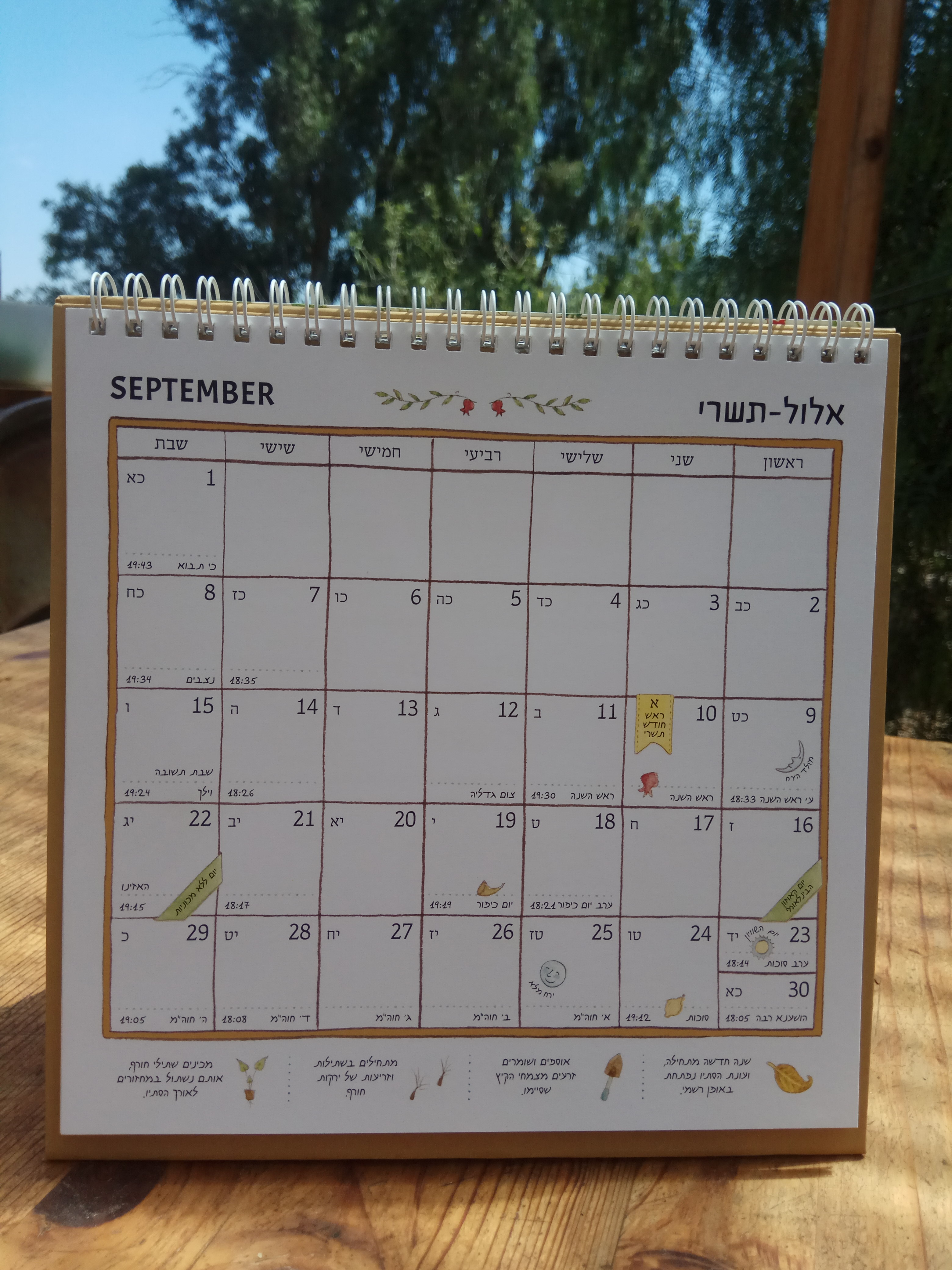לוח שנה בגינה 2020-2019 (לוח שולחני)